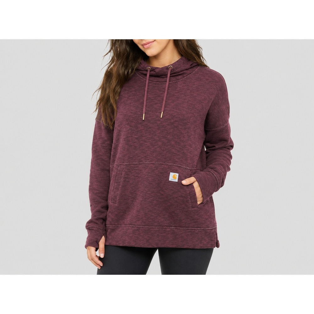 Carhartt Clarksburg Hoodie Womens S Burgundy Relaxed Fit Sweatshirt Thumb Holes